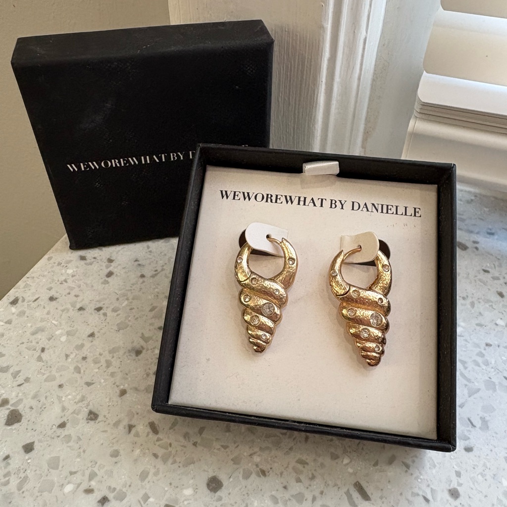 Weworewhat By Danielle Gold Tone Embellished Spiral Conch Shell Hoop Earrings.